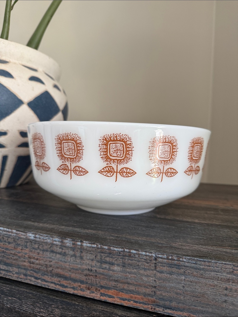 Federal Glass 3.5 Qt Bowl Dish Brown Sunflower Connoisseur USA Vintage Milk